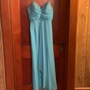 Blue Flowy Prom Gown